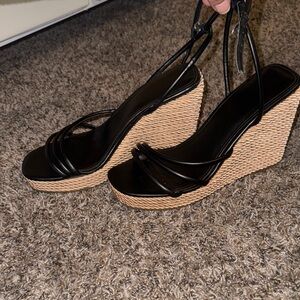 Marc Fisher Black and Tan Wedge Sandals